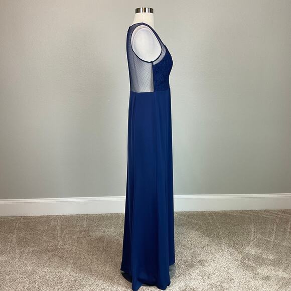 Aidan Mattox Blue Lace Evening Gown Size 6 Sheer Back Sleeveless Long Dress - Picture 5 of 11